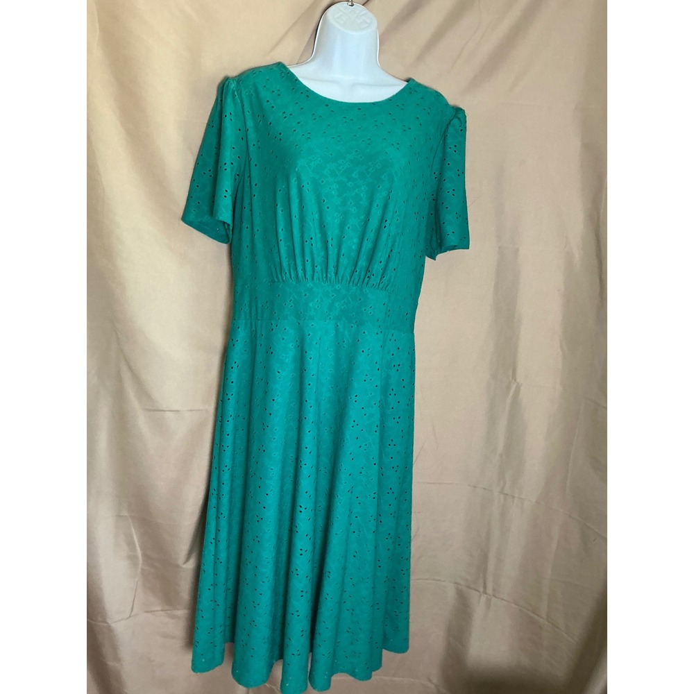 Unbranded Eyelet Lace Midi Dress Womens‎ 14 Teal Excellent Short Sleeve Pleated